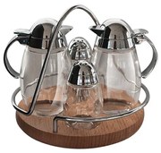 Horecano - Стъклен оливерник 4-ка на дървена стойка натурал (83127)