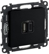 Legrand Розетка 2хUSB за зареждане тип A+C 3A 15W цвят Черен Valena Life - 756306