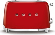 Тостер за хляб SMEG 50's Style TSF01RDEU, 950W, 2 филии, 6 нива, Тавичка за трохи, Вграден кабел, Неръждаема стомана, Червен