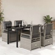 3263037 vidaXL Градински трапезен комплект 5 части с възглавници светлосив