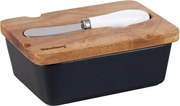 Керамична кутия за масло с нож Klausberg KB 7784, Акациево дърво, Черен/кафяв