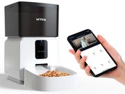Автоматичен SMART диспенсър за храна за кучета и котки MYNA, 5 л, Камера, WiFi приложение, Заключване на бутони, Суха храна, Бял/черен