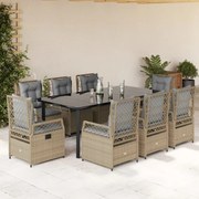 3263012 vidaXL Градински комплект с възглавници, 9 части, бежов полиратан