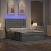 3314176 vidaXL Османска легло с матрак и LED, светлосиво, 140x200 см, плат