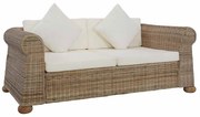 283073 vidaXL 2-местен диван с възглавници, естествен ратан