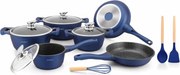 Комплект тенджери и тигани Royalty Line RL-BS1010M, Отливка, 10 части, Индукция, Мраморно покритие, Син