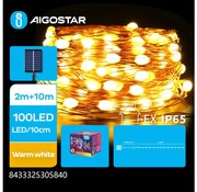 Aigostar - LED соларен коледен гирлянд 100 LED, 8 функции, 12м, IP65, топло бяло