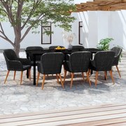 3099510 vidaXL Градински трапезен комплект възглавници 9 части черен