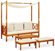 3058008 vidaXL Градинска пейка с маса и табуретки за крака, акация масив