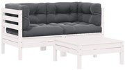 806677 vidaXL Градински лаундж комплект 3 части с възглавници бял бор масив