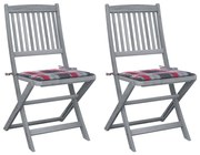 3064549 vidaXL Сгъваеми градински столове, 2 бр, с възглавници, акация масив