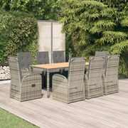 3157596 vidaXL Градински трапезен комплект 9 части с възглавници сив полиратан
