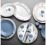 Комплект за хранене от 29 части, бял/син/порцелан