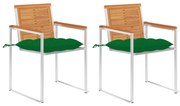 3061508 vidaXL Градински столове с възглавници, 2 бр, акация масив и стомана