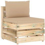 3074510 vidaXL Секционен среден диван с възглавници, зелено импрегнирано дърво