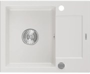 Mexen Enzo мивка вградена гранитна 1-камерна с отцедник 576 x 465 mm, бяла, сифон хром - 6506571005-20
