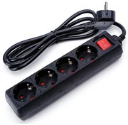 Aigostar - Удължител 4 гнезда 1,5м с ключ SCHUKO черен