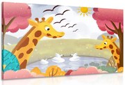 Картина на платно – Жирафи край езерото