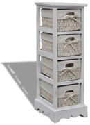 240797 vidaXL Бял дървен стелаж с 4 плетени кошници за съхранение