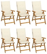 3064121 vidaXL Сгъваеми градински столове с възглавници, 6 бр, акация масив