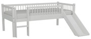 Бяло детско легло от масивен дъб повдигнато с пързалка с включена подматрачна рамка 90x200 cm Forrest – Vipack