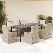3262894 vidaXL Градински комплект с възглавници, 7 части, бежов полиратан