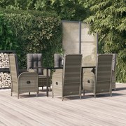 3185202 vidaXL Градински трапезен комплект 7 части с възглавници сив полиратан
