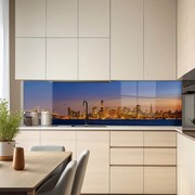 Стъклен АРТ гръб за кухня - Златни светлини