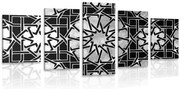 картини от 5 части – Ориентална мозайка в черно-бяло