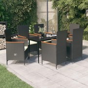 3099446 vidaXL Градински трапезен комплект с възглавници 7 части черен