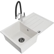 Mexen Bruno еднокамерен гранитен мивка с отцедник и кухненски смесител Duo, бял - 6513-20-671701-07-B