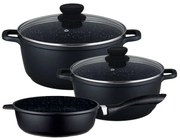 Комплект тенджери и тиган ZEPHYR ZP 4318 M5, 5 части, Мраморно покритие, Индукция, Черен