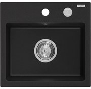 Mexen Milo гранитна кухненска мивка с 1 отделение 435 x 410 mm, черна, сифон хром - 6505441000-77