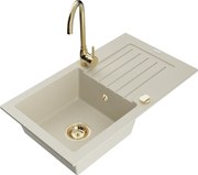 Mexen Pablo гранитна мивка с 1 отделение, с отцедник и кухненски смесител Telma, бежов - 6510-69-670200-50