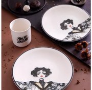 Комплект за хранене 4 части черно/бяло/порцелан