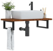3302345 vidaXL Стенен рафт за мивка, стомана и масивно дърво дъб
