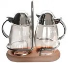 Horecano - Стъклен оливерник 2-ка на дървена стойка (81140)