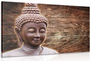 Картина на платно – Статуя на Буда на дървено фон