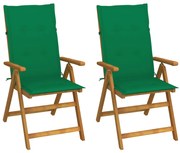 3064064 vidaXL Градински накланящи се столове 2 бр с възглавници акация масив