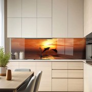 Стъклен АРТ гръб за кухня - Делфини