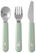 Детски прибори от неръждаема стомана в светлозелено и сребристо 3 броя Little farm - Mepal