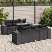 3326736 vidaXL Градински комплект диван с възглавници 7 части черен полиратан