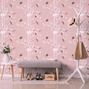 Тапет – Птички в гъста гора с розов фон