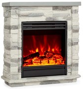 Klarstein Lienz, електрическа камина, 1800 W, външен вид камък, дистанционно управление, светло сив