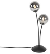 Модерна настолна лампа черна 2-лампи с димно стъкло - Атина