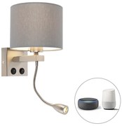 Интелигентна стенна лампа стомана с сив абажур с WiFi A60 - Brescia