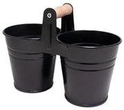 Feronya - Метални кофички 10см 2-ка с дървена дръжка, черни, (5410-2)