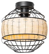 Ориенталски таванен аплик черен с ратан 25 см - Emir