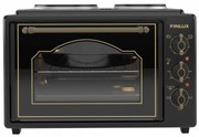 Малка готварска печка Finlux FMC-9705GB, 1600W, 45 л, Два котлона, Стъклена врата, Плавно затваряне, Ретро дизайн, Черен