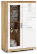 Скрин СИМПЛЕ КВД3Ш1 Дъб Крафт злато/Бял гланц - ВИТРИНА ШКАФ РАФТ ЗА ДНЕВНА СТЪКЛО ГЛАНЦ